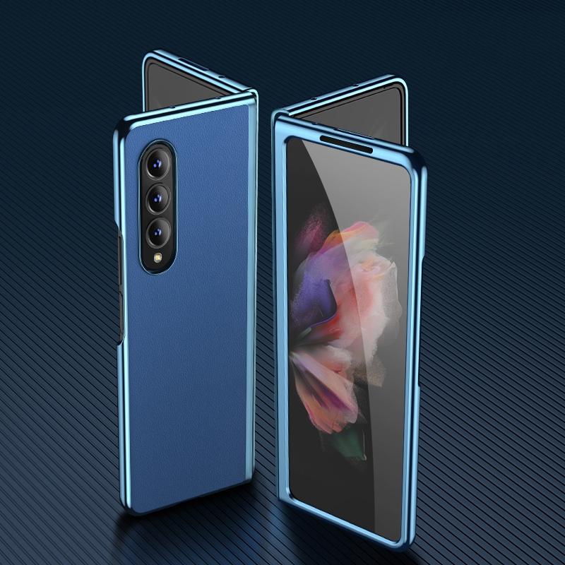 For Samsung Galaxy Z Fold4 5G Leather Folding Phone Case - Electroplated Finish - Black 13