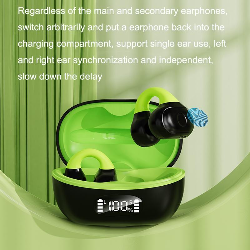 Wireless Clip-on Earphones with Charging Case - Black + Green 8