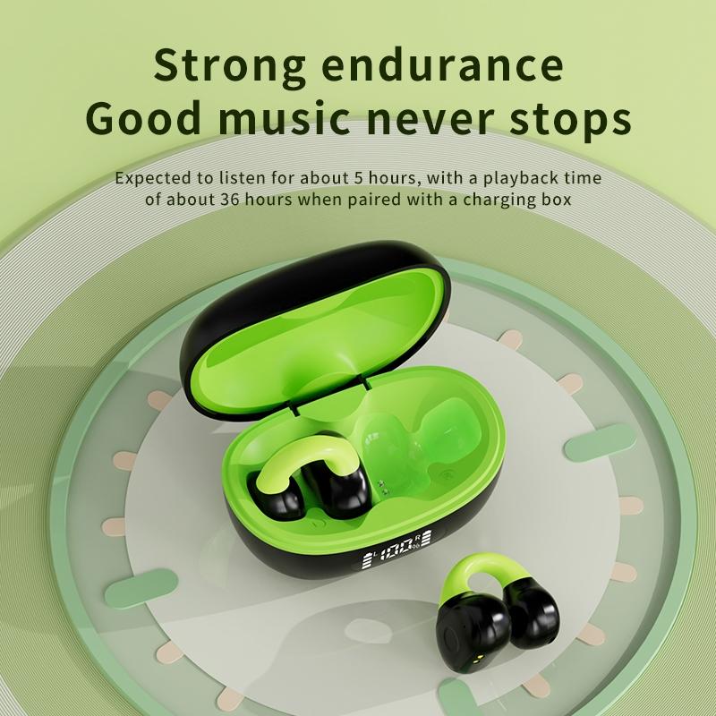Wireless Clip-on Earphones with Charging Case - Black + Green 9