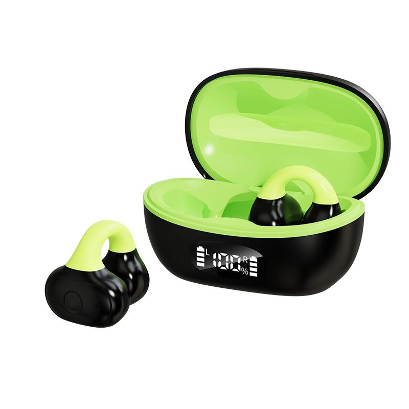 Wireless Clip-on Earphones with Charging Case - Black + Green 13