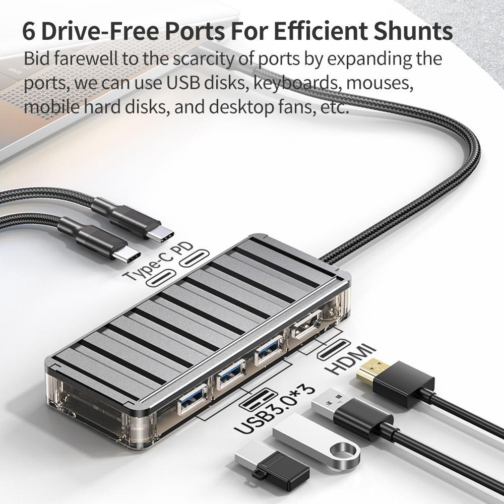 6-In-1 Type-C Hub Adapter Grey 6