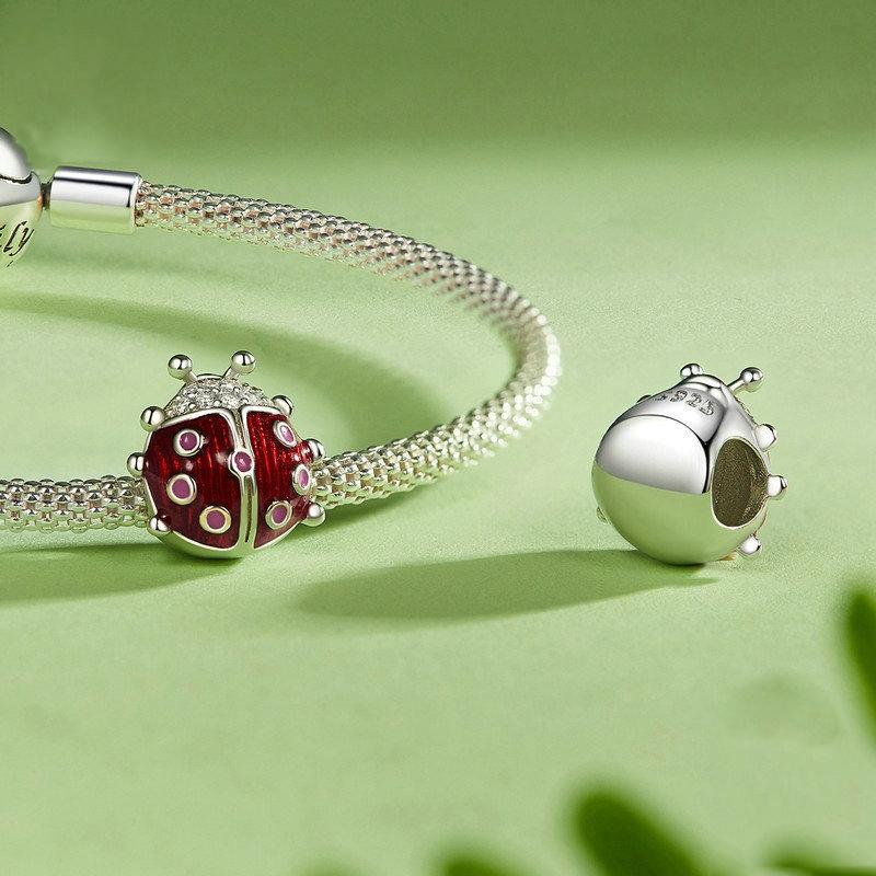 925 Sterling Silver Zircon Luminous Ladybug Beads 4