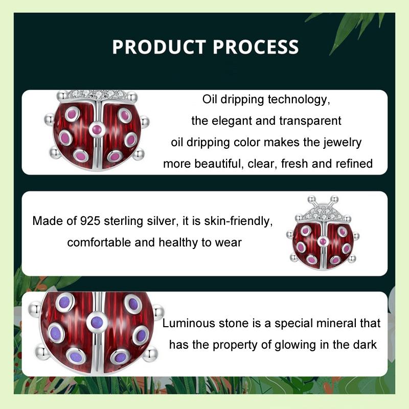925 Sterling Silver Zircon Luminous Ladybug Beads 6