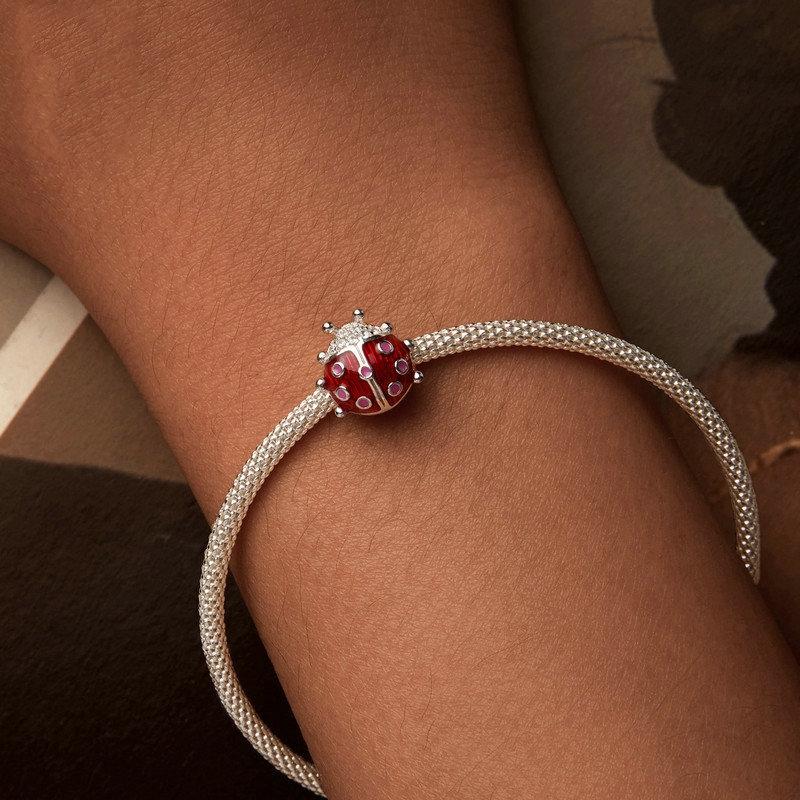 925 Sterling Silver Zircon Luminous Ladybug Beads 7