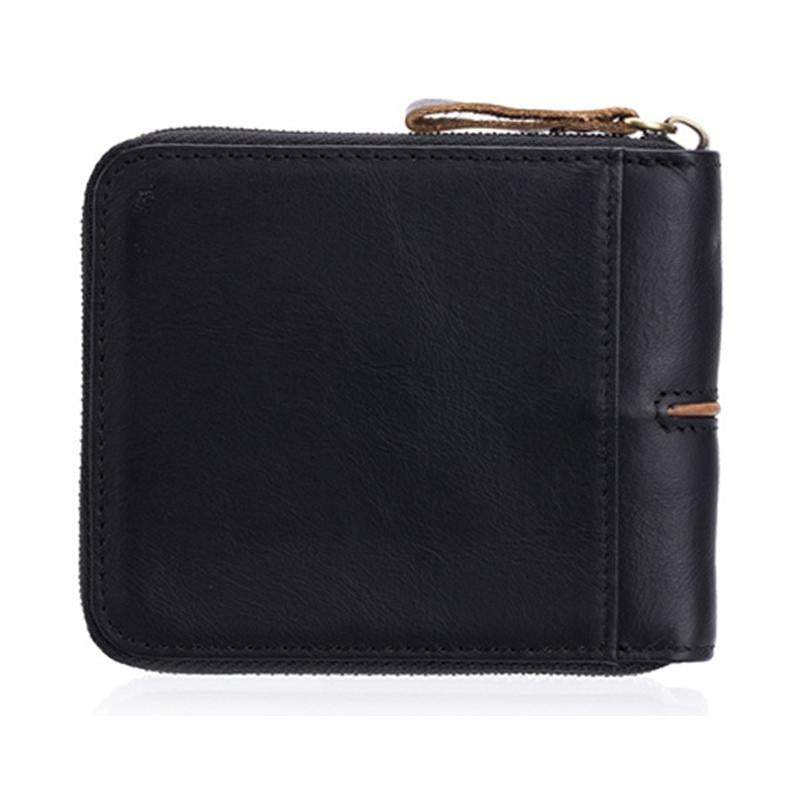 Zippered Cowhide Card Holder with Rfid Protection - Black