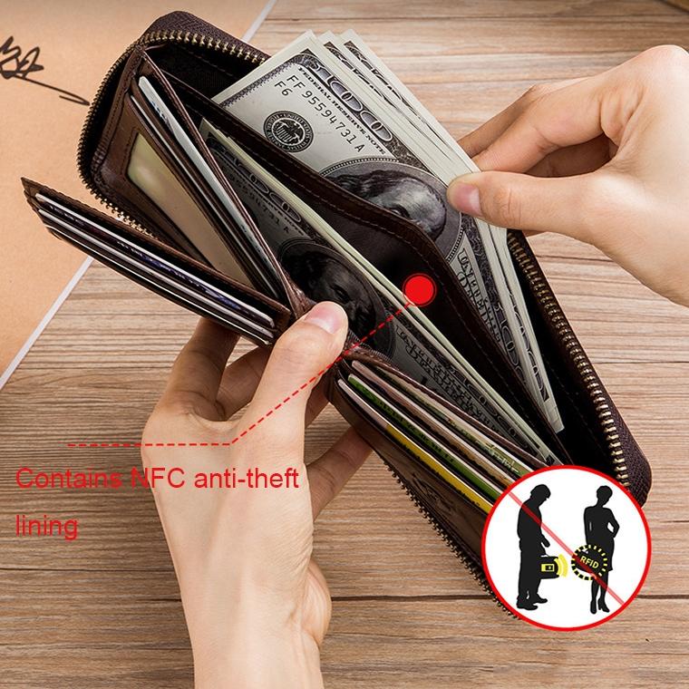 Zippered Cowhide Card Holder with Rfid Protection - Black 6