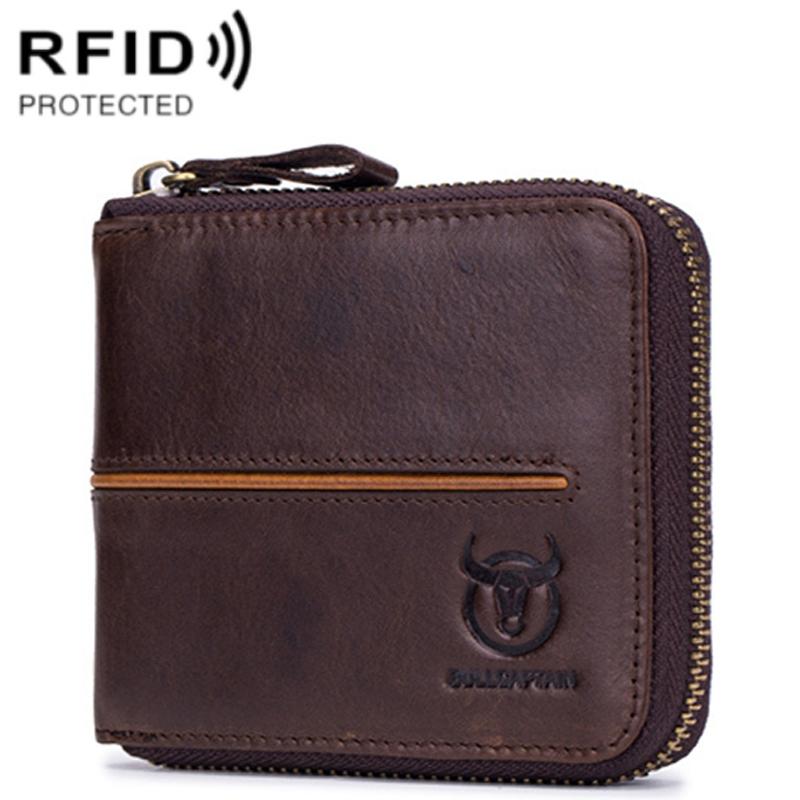 Zippered Cowhide Card Holder with Rfid Protection - Black 12
