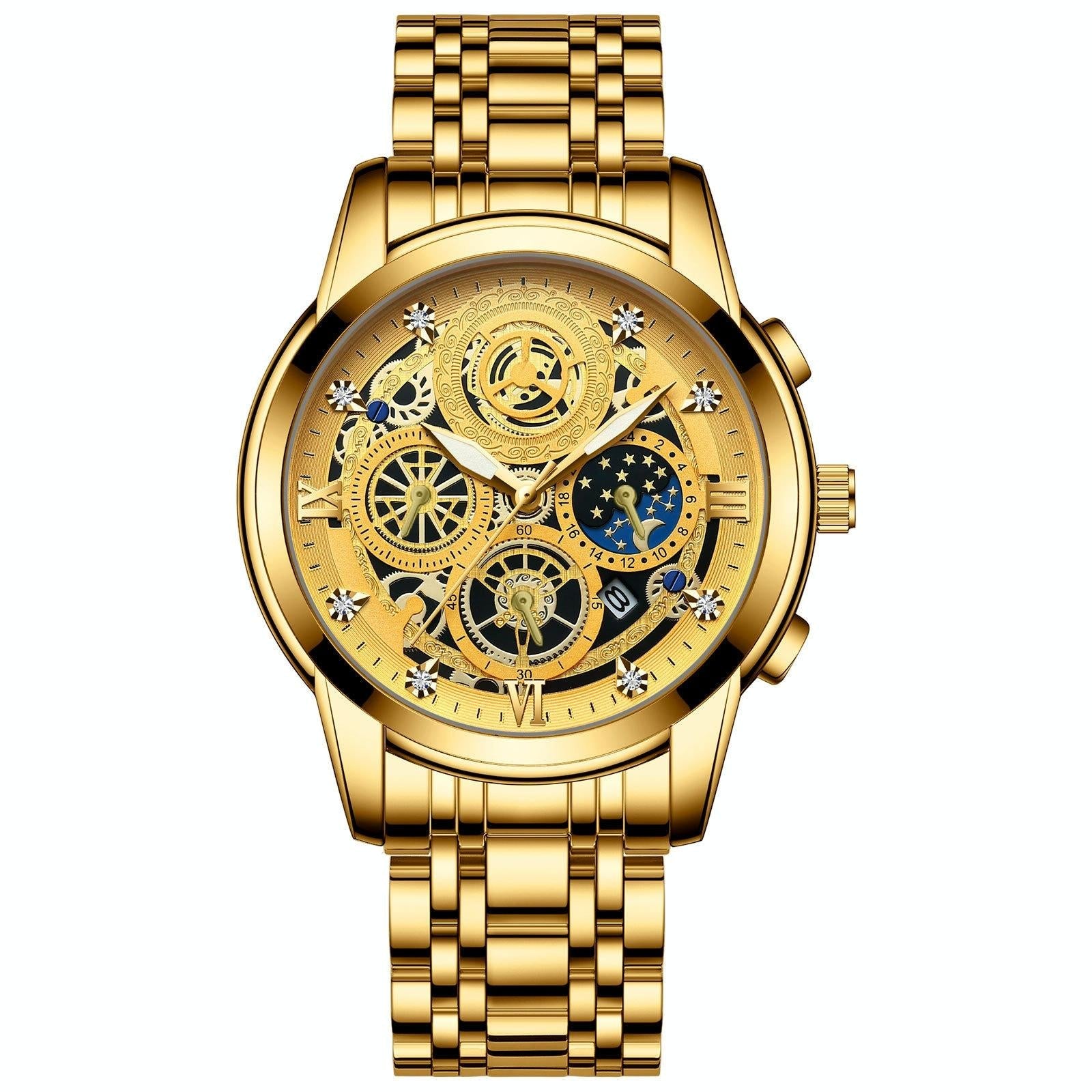 Waterproof Luminous Quartz Watch with Multifunctional Design - Full Gold Gold Surface 9