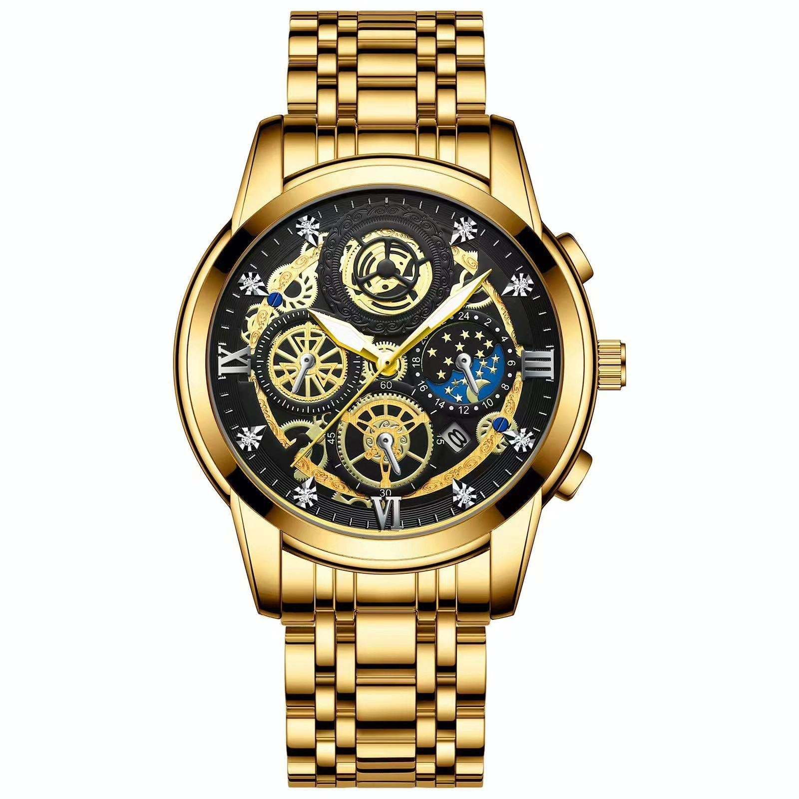 Waterproof Luminous Quartz Watch with Multifunctional Design - Full Gold Gold Surface 14