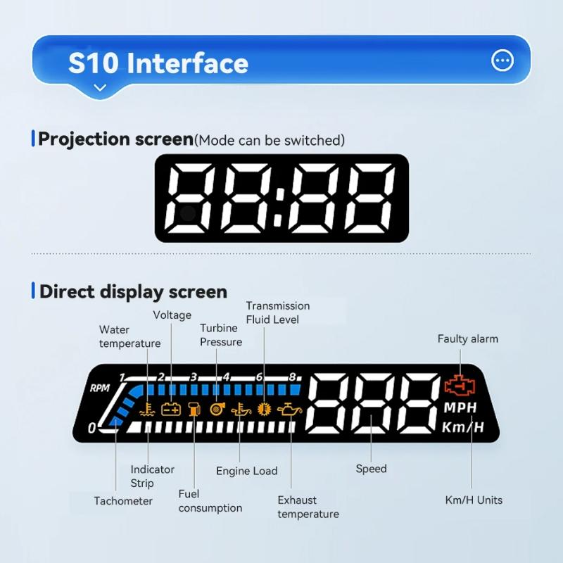 Vehicle Obd Head Up Display Multi Function Instrument For Oil Temp & Gearbox Monitoring - S100 6