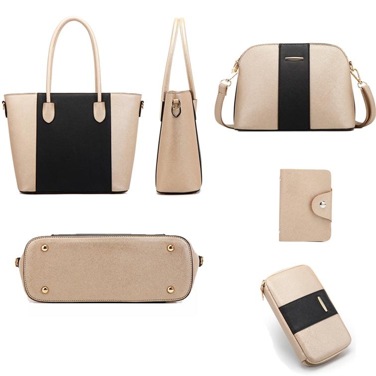 Stylish 4-in-1 Diagonal Handbag with Large Capacity - Black Gold 3
