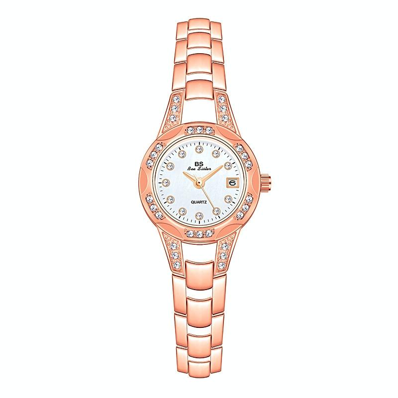 Women Diamond Chain Watch with Calendar - Small Round Design - Silver