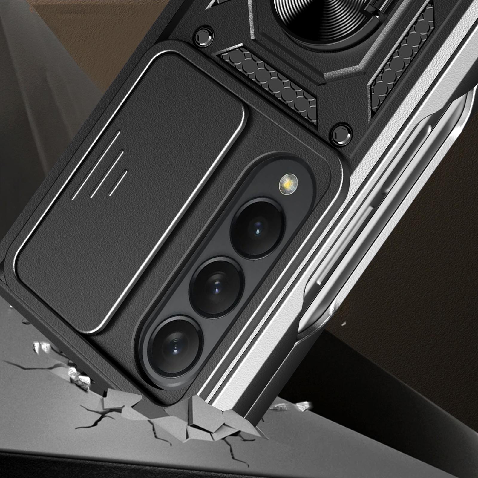 For Samsung Galaxy Z Fold4 5G Tpu Pc Case With Sliding Camera Cover - Silver 5