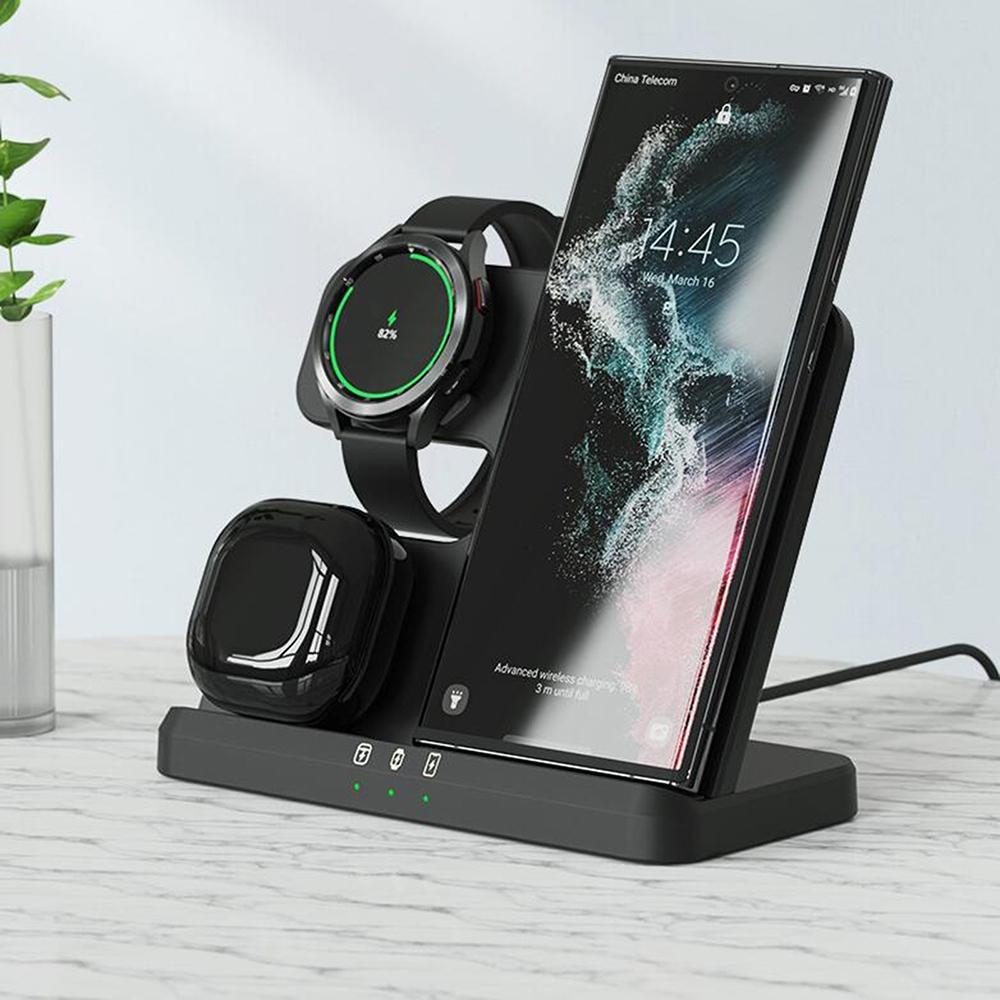 3 In 1 Wireless Charger For Mobile Phone Watch And Earphones Black 7