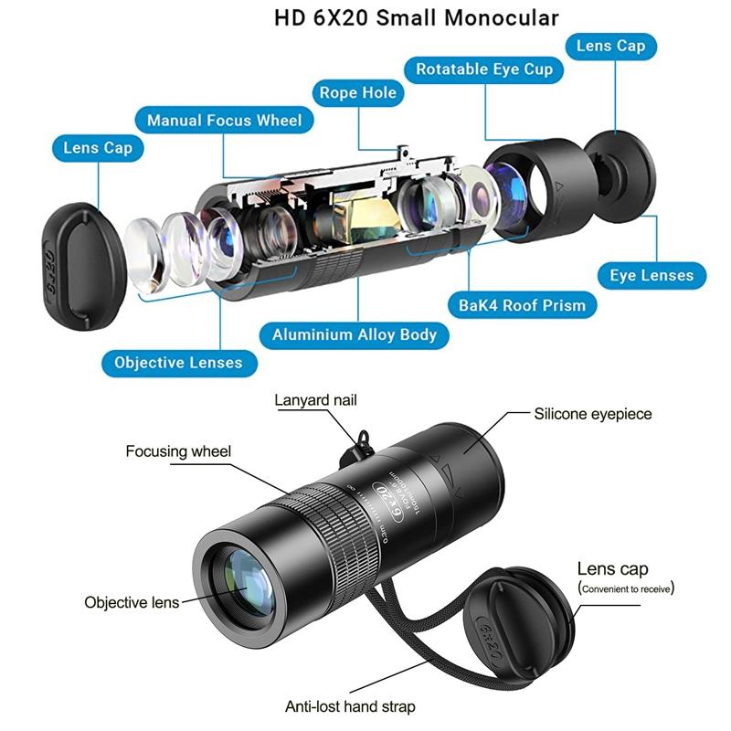 Closest Focus Monocular For Smartphones - 6X Optics Lens - 0.3M - Black 6