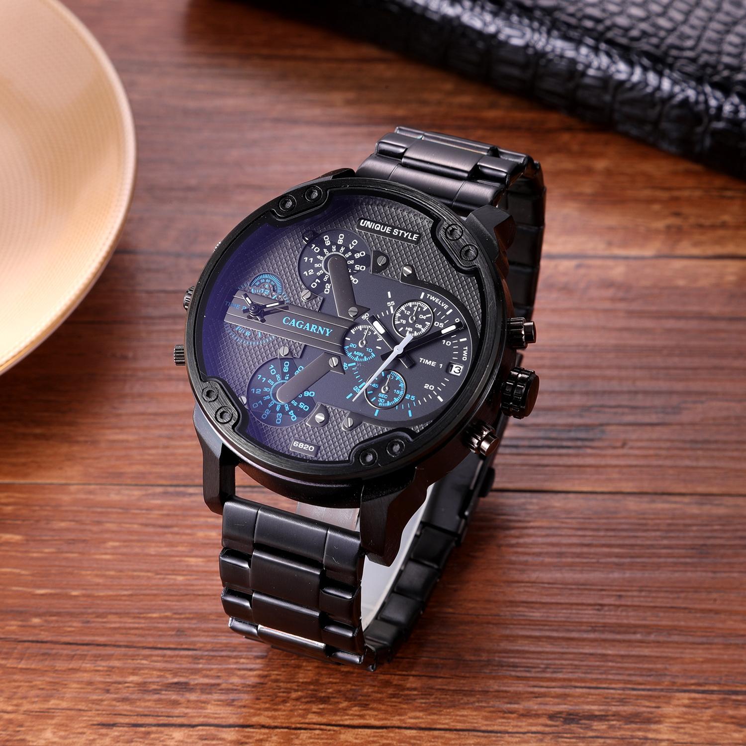 Men Dual Movement Steel Quartz Watch with Blue Face and Black Strap 3