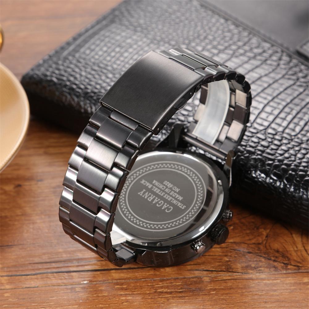 Men Dual Movement Steel Quartz Watch with Blue Face and Black Strap 4