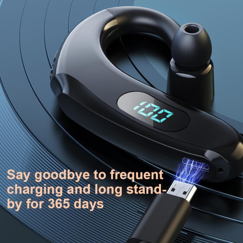 Wireless Bluetooth Earhook Earphones with Digital Display - Business Sports - Black 4