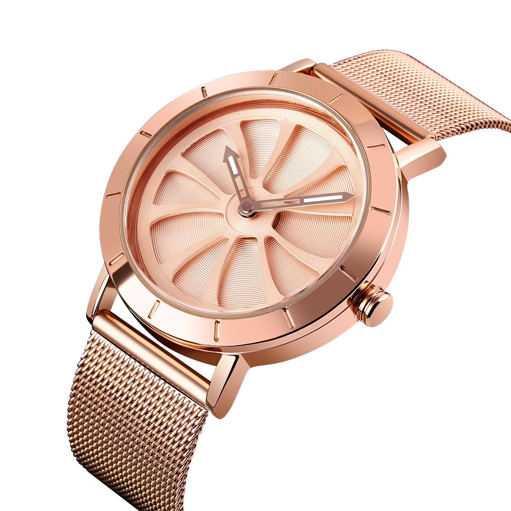 Stylish Skeleton Dial Waterproof Men Watch with Mesh Strap - Rose Gold 11