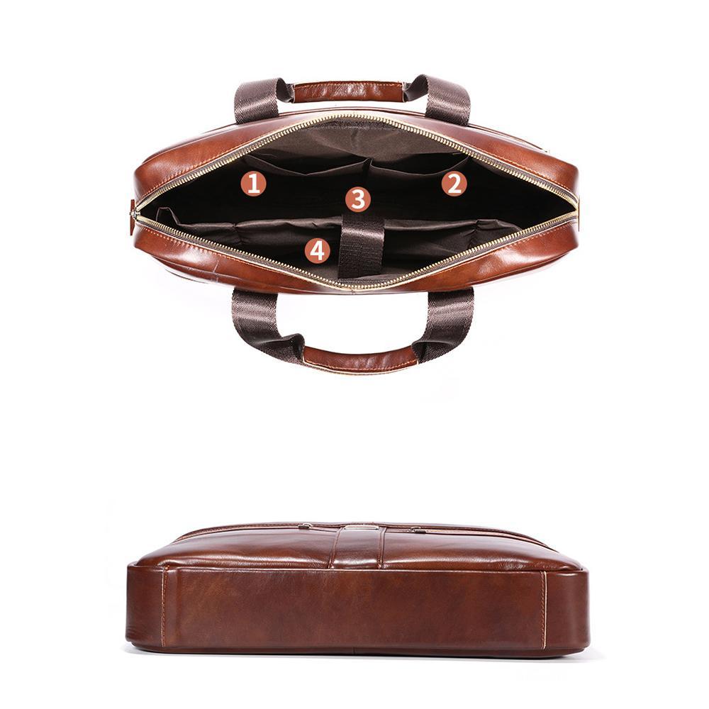 Large Capacity Retro Cowhide Briefcase - Black 4