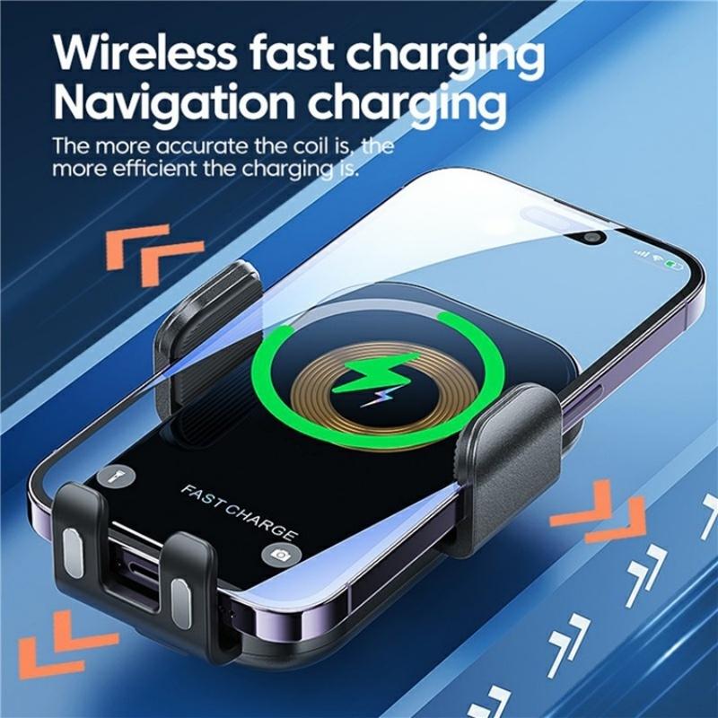 Touch-sensing Car Vent Wireless Charger Holder - X12 - Black 3