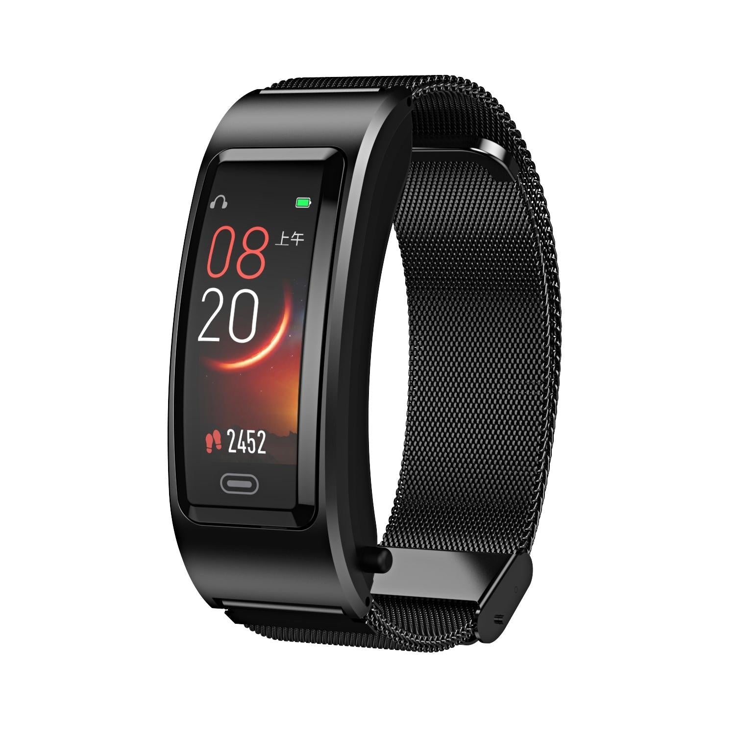 Bluetooth Sleep Heart Monitor Bracelet - B7 - Black + Black Steel Chain 14