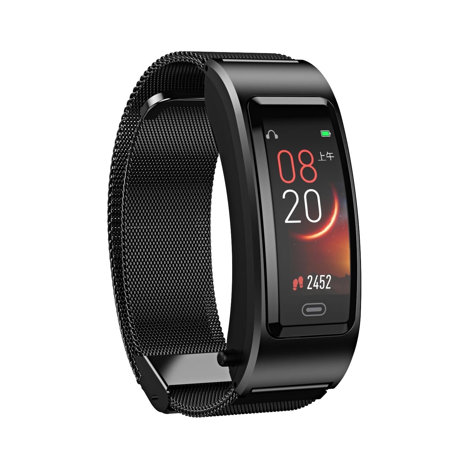 Bluetooth Sleep Heart Monitor Bracelet - B7 - Black + Black Steel Chain 15