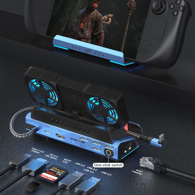 10-In-1 Usb-C Gaming Dock With Detachable Fan - Blue / Black 3
