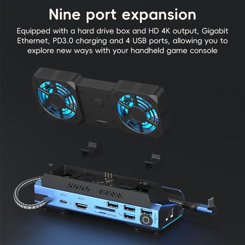 10-In-1 Usb-C Gaming Dock With Detachable Fan - Blue / Black 5