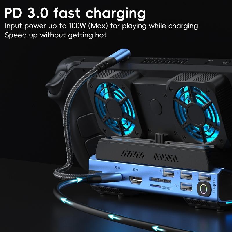 10-In-1 Usb-C Gaming Dock With Detachable Fan - Blue / Black 7