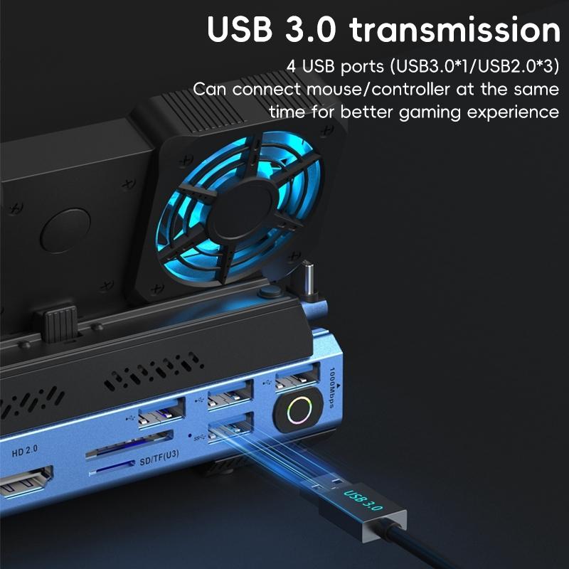 10-In-1 Usb-C Gaming Dock With Detachable Fan - Blue / Black 8