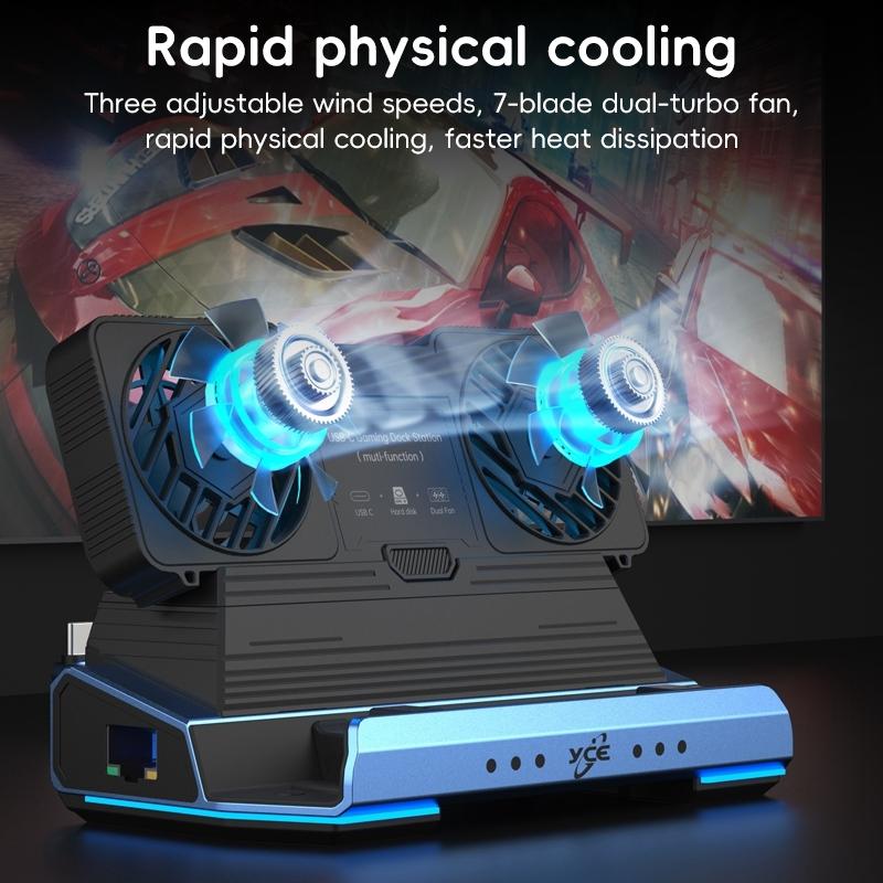10-In-1 Usb-C Gaming Dock With Detachable Fan - Blue / Black 11