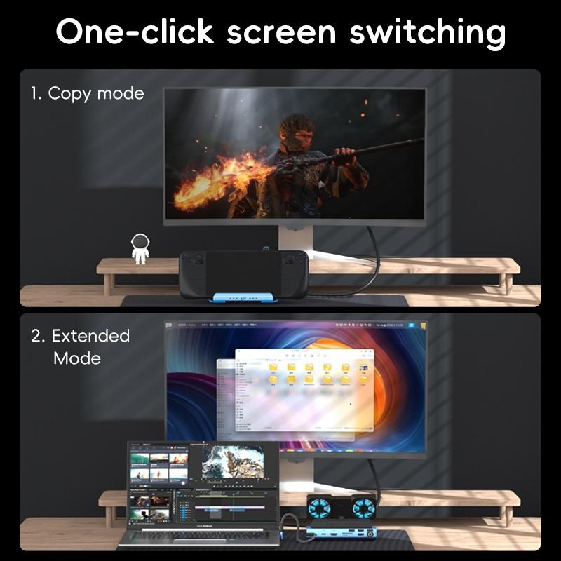 10-In-1 Usb-C Gaming Dock With Detachable Fan - Blue / Black 12