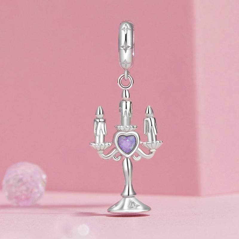 925 Sterling Silver Retro Pattern Candlestick Pendant In 3