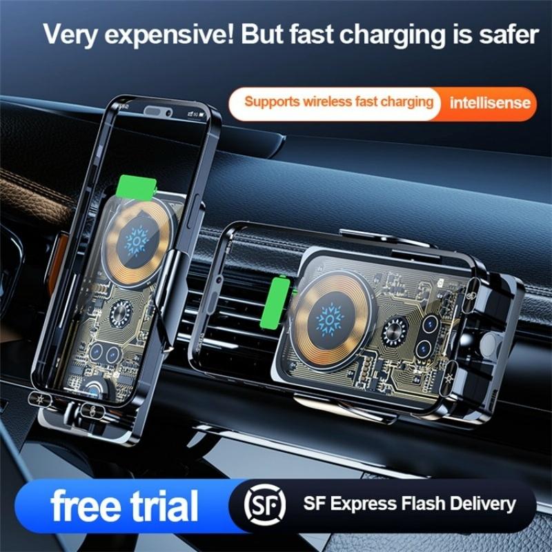 Wireless Car Charger with Infrared Sensor and Aluminum Bracket - Transparent Black 3