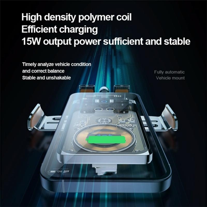 Wireless Car Charger with Infrared Sensor and Aluminum Bracket - Transparent Black 6