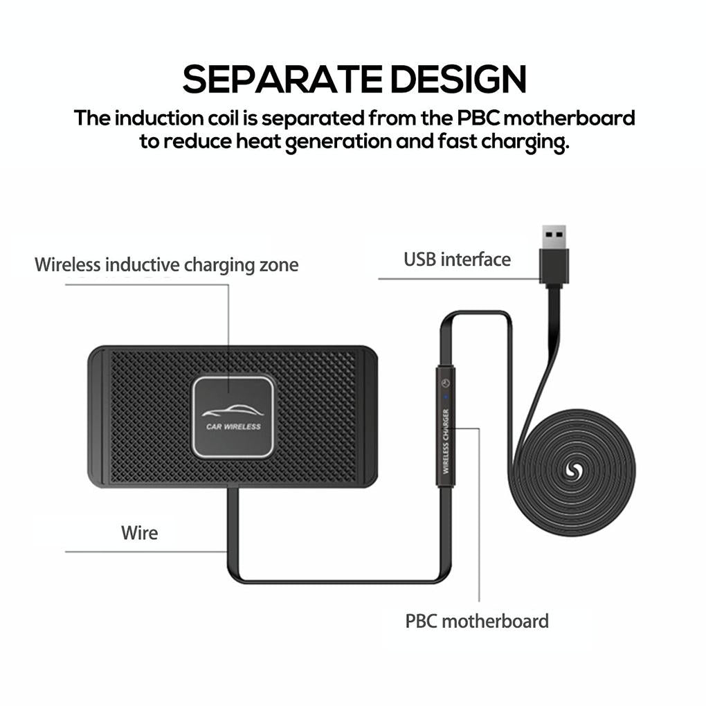 15w Car Wireless Charger with Anti-skid Mats and 1m Usb Cable - Black 4