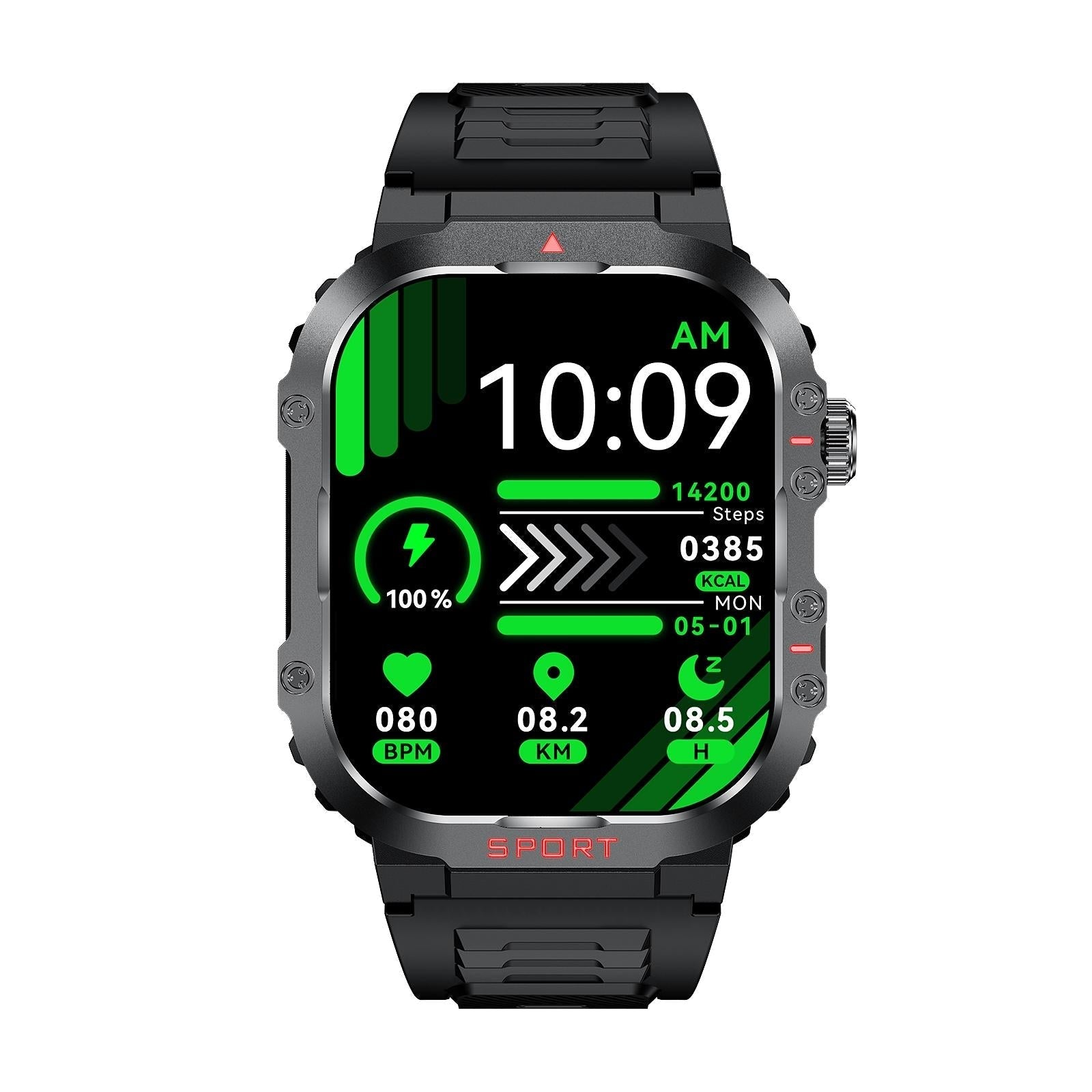 2.01 Inch Screen Silicone Strap 10M Waterproof Smart Watch Support Flashlight / Bluetooth Call / Hrv Black 3