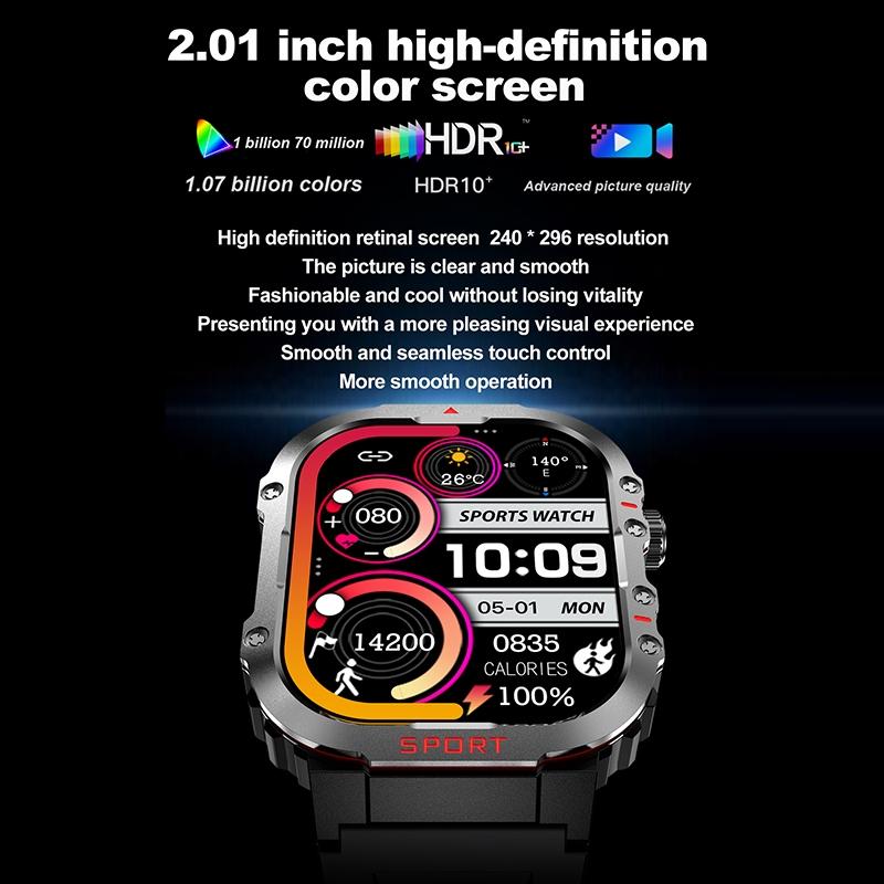 2.01 Inch Screen Silicone Strap 10M Waterproof Smart Watch Support Flashlight / Bluetooth Call / Hrv Black 10