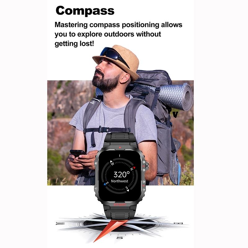 2.01 Inch Screen Silicone Strap 10M Waterproof Smart Watch Support Flashlight / Bluetooth Call / Hrv Black 11