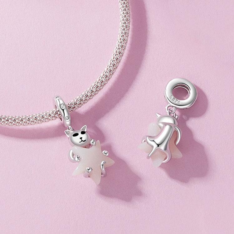 925 Sterling Silver Platinum Plated Luminous Cat Star Pendant 3