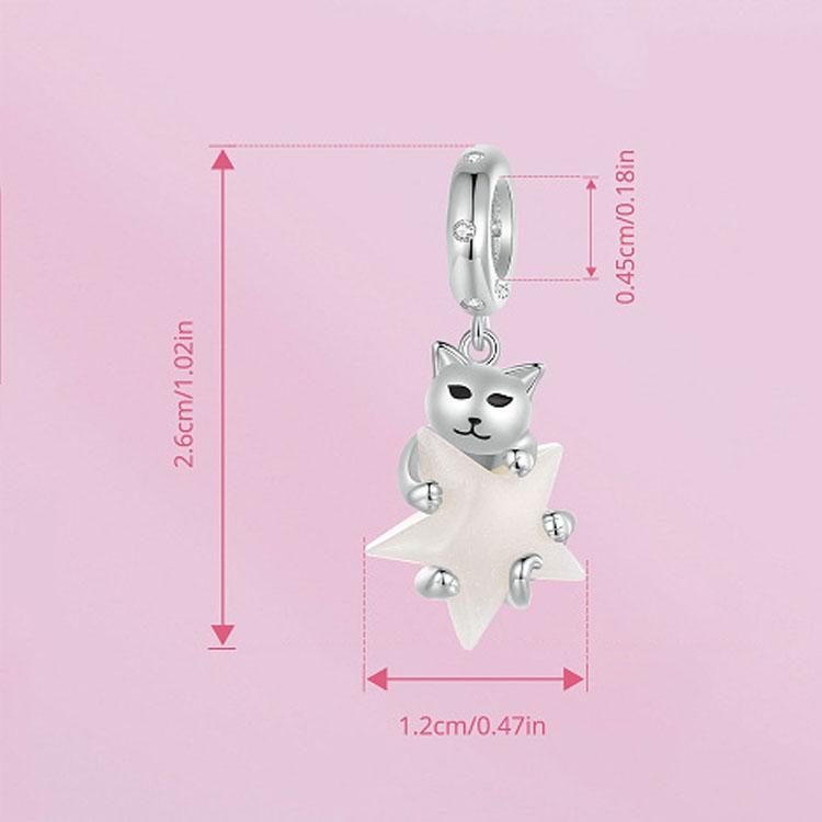 925 Sterling Silver Platinum Plated Luminous Cat Star Pendant 4
