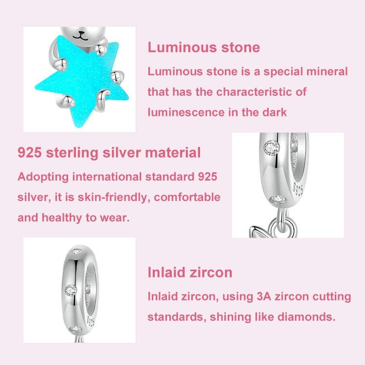 925 Sterling Silver Platinum Plated Luminous Cat Star Pendant 5