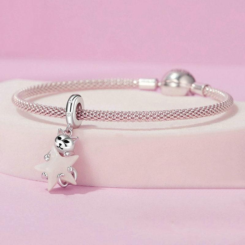 925 Sterling Silver Platinum Plated Luminous Cat Star Pendant 6