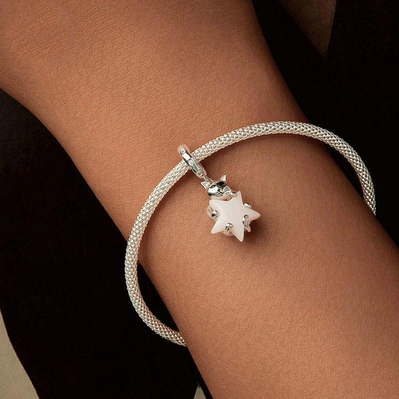 925 Sterling Silver Platinum Plated Luminous Cat Star Pendant 7
