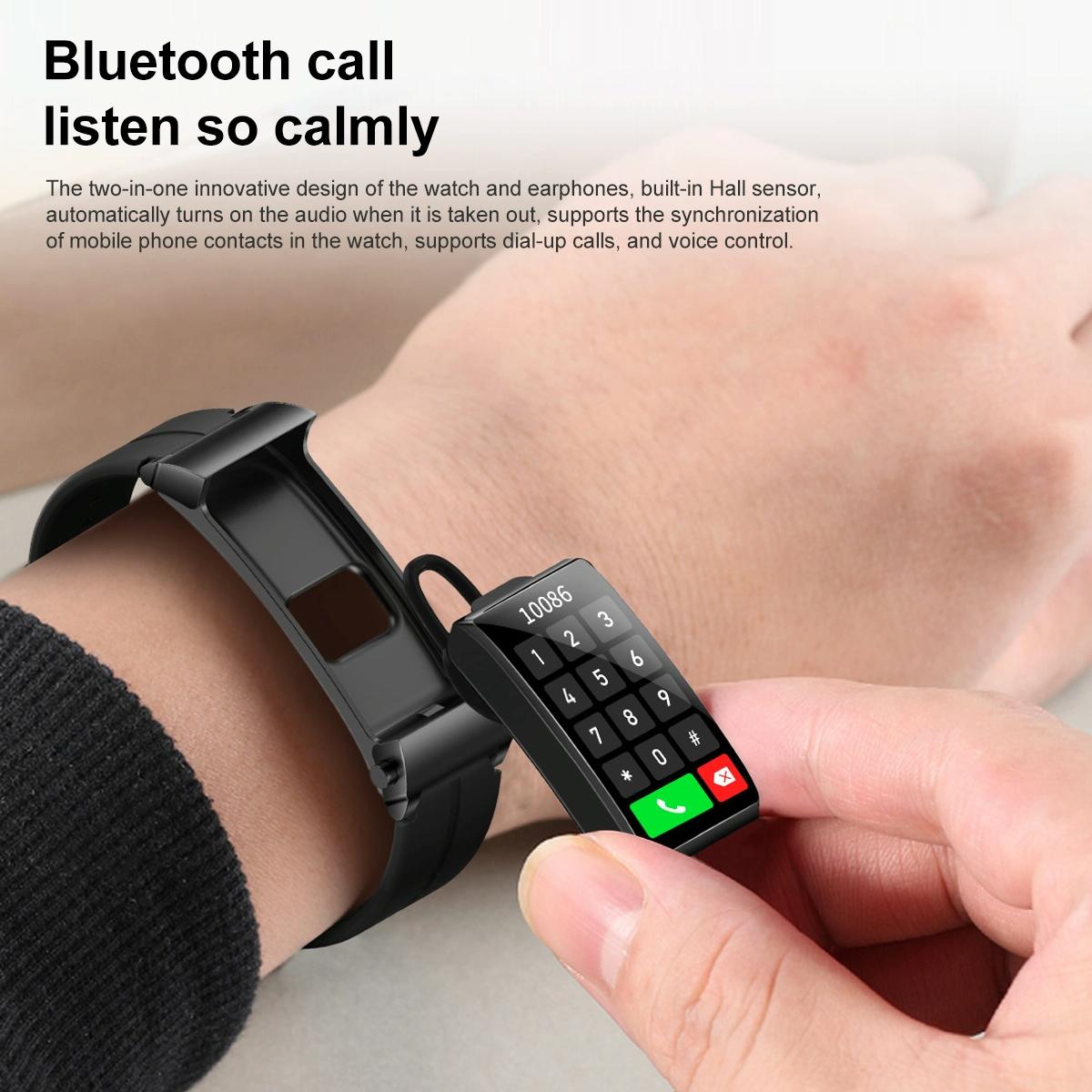 1.5 Inch Silicone Band Earphone Detachable Ip68 Waterproof Smart Watch Support Bluetooth Call - Black 15