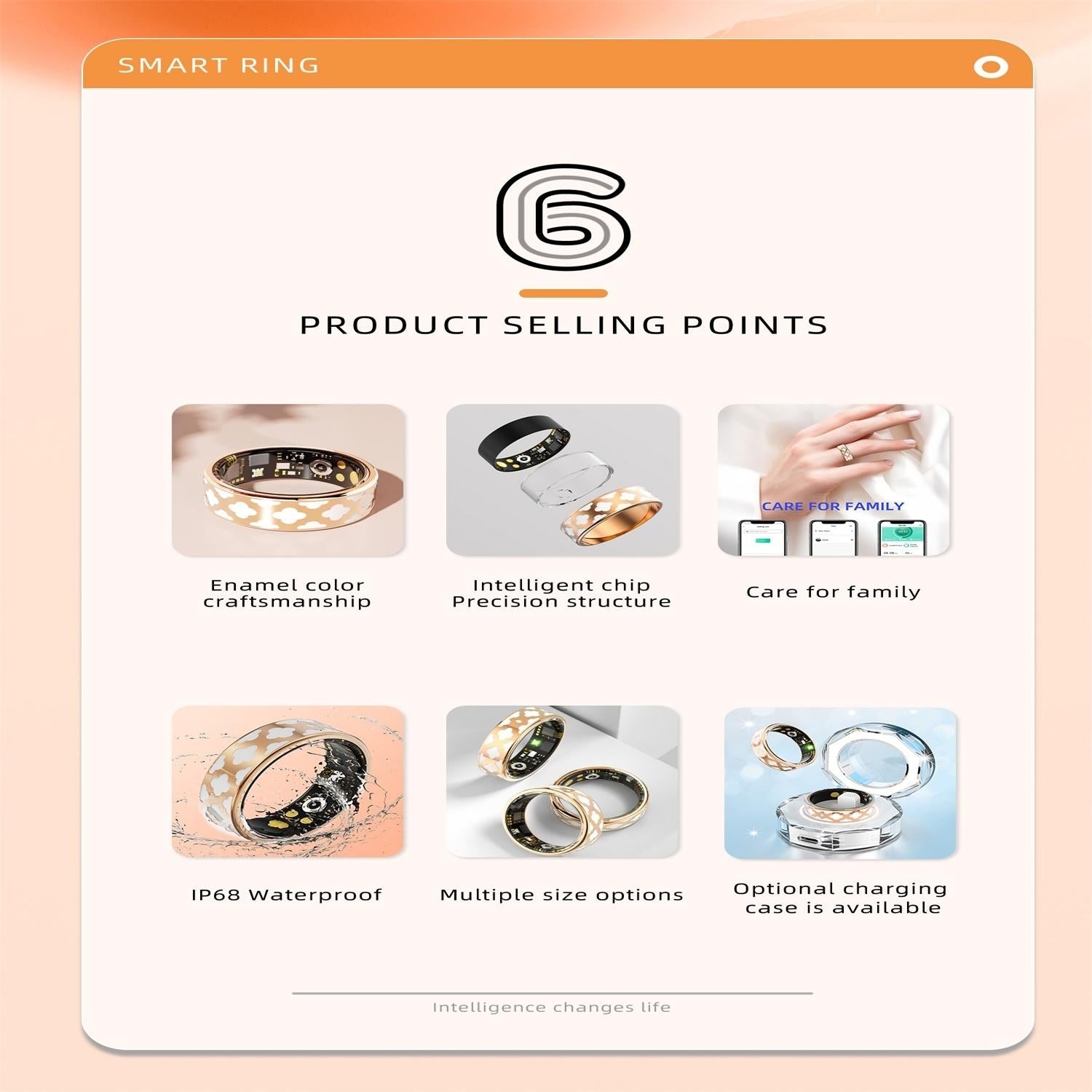 Smart Ring With Heart Rate Blood Oxygen Sleep Monitoring - Rose Gold Size 9 8