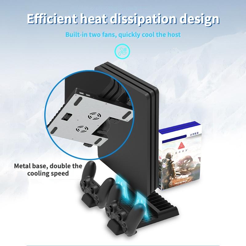 Multi-Function Dual-Seat Cooling Base For Ps4 / Ps4 Pro / Ps4 Slim With Charging And Storage - Black 7