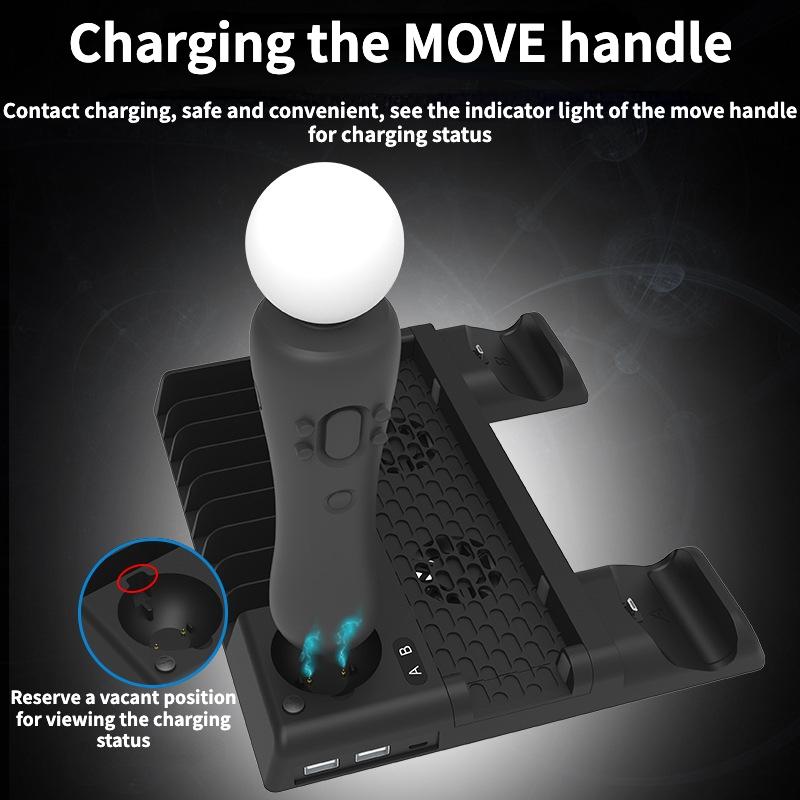 Multi-Function Dual-Seat Cooling Base For Ps4 / Ps4 Pro / Ps4 Slim With Charging And Storage - Black 8