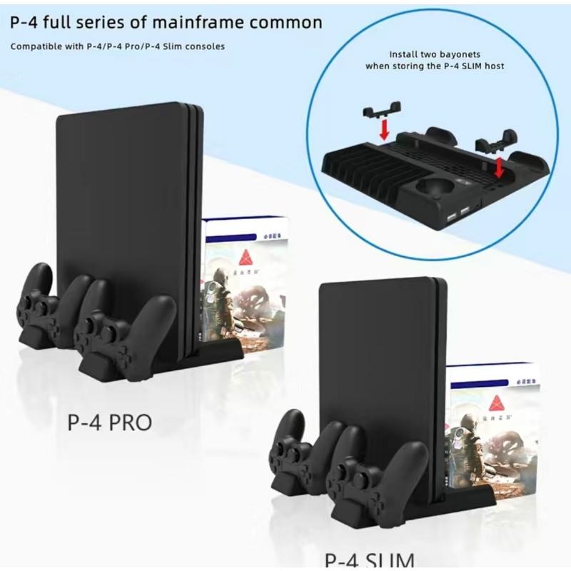 Multi-Function Dual-Seat Cooling Base For Ps4 / Ps4 Pro / Ps4 Slim With Charging And Storage - Black 9